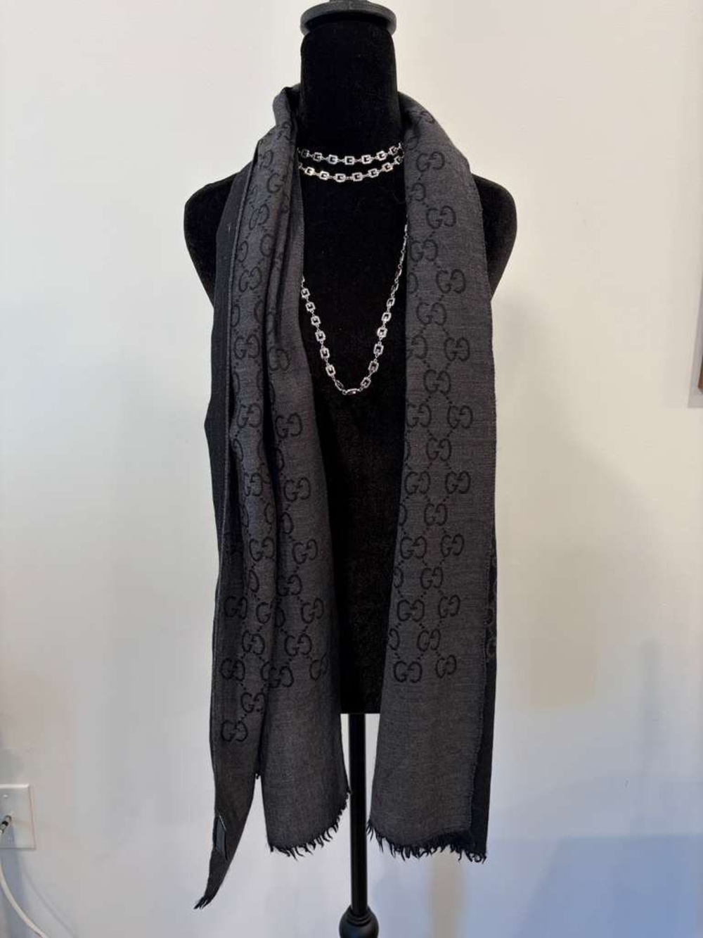 Gucci Black and Charcoal GG Shawl - Picture 2 of 8